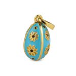 Egg Pendant Necklace with Flowers - Sterling Silver Gold Plated and Enamel - Image 5