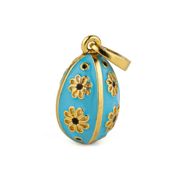 Egg Pendant Necklace with Flowers - Sterling Silver Gold Plated and Enamel - Image 5