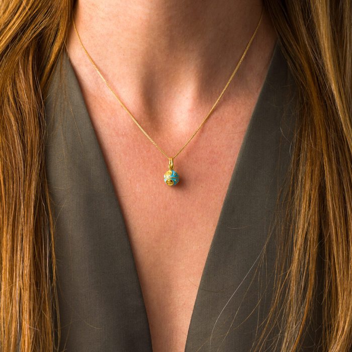 Egg Pendant Necklace with Enamel – Sterling Silver Gold Plated - Image 2