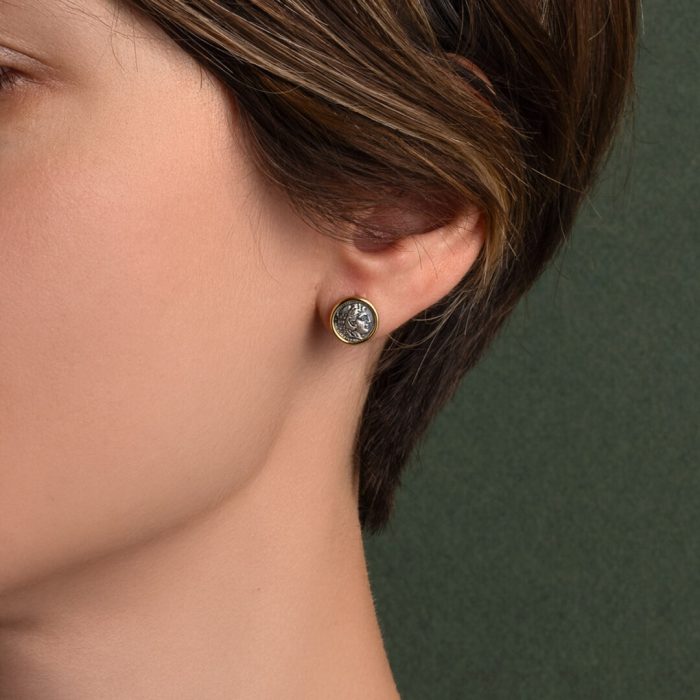 Hercules Coin Earrings - 14K Gold and Sterling Silver - Image 4