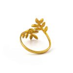 Leaf Adjustable Ring with Zircon - 14K Solid Yellow Gold - Image 4