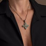Μενταγιόν Βυζαντινός Σταυρός Turquoise Copper και Πέρλα - Ασήμι 925 Επιχρυσωμένο - Image 2