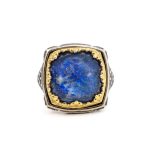 Βυζαντινό Δαχτυλίδι με Lapis Doublet – Επιχρυσωμένο Ασήμι 925