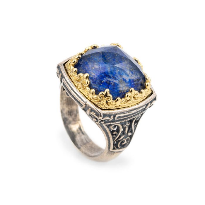 Βυζαντινό Δαχτυλίδι με Lapis Doublet – Επιχρυσωμένο Ασήμι 925 - Image 4