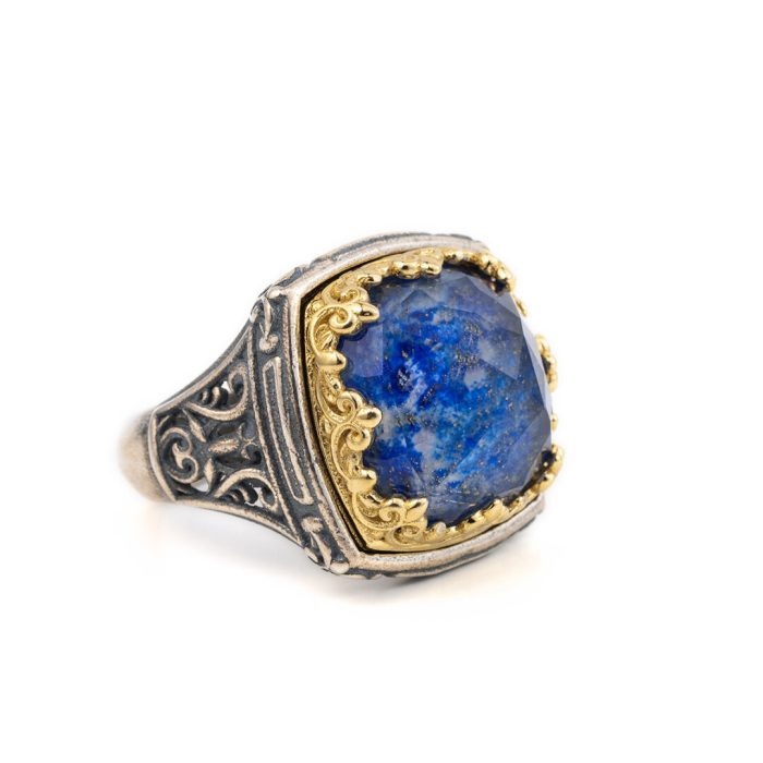 Βυζαντινό Δαχτυλίδι με Lapis Doublet – Επιχρυσωμένο Ασήμι 925 - Image 3