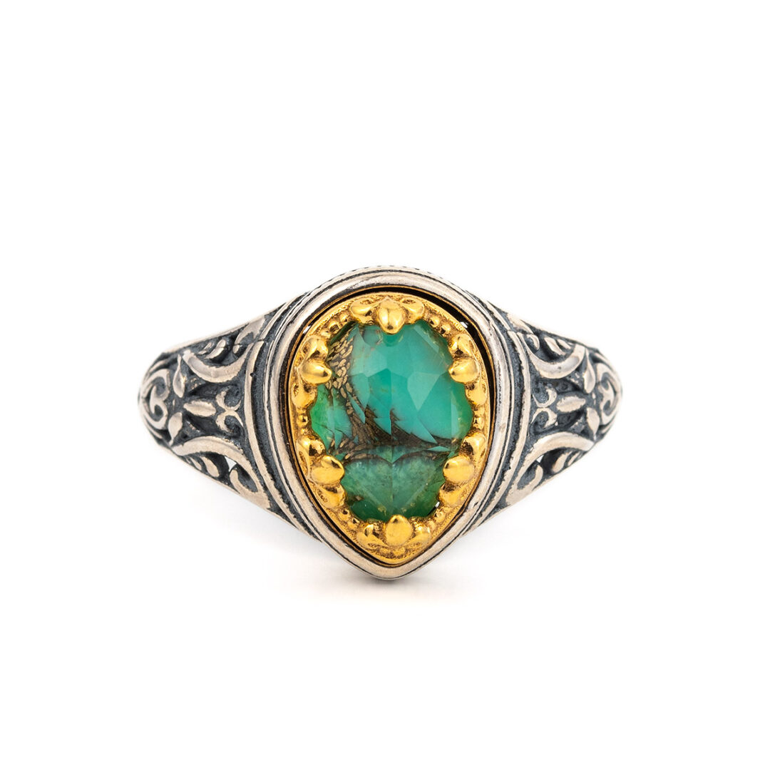 LA-R-02373|LA-R-02373b|LA-R-02373all|laskaridispack Byzantine Ring with Green Copper Doublet Gemstone