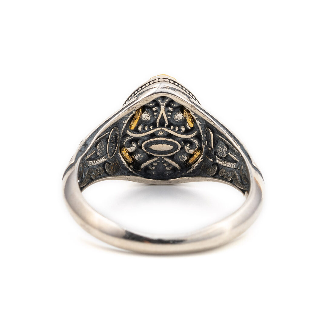 LA-R-02373b Byzantine Ring with Green Copper Doublet Gemstone - Image 2