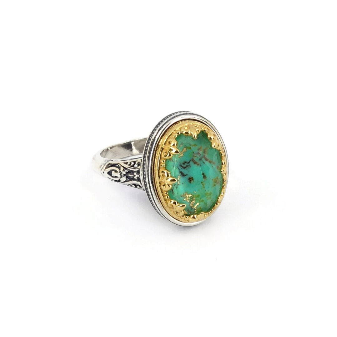 LA-R-02721029b Byzantine Ring with Green Turquoise Doublet Stone - Image 3