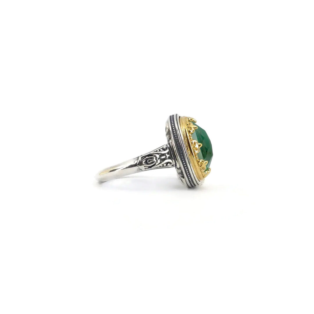 LA-R-02721029c Byzantine Ring with Green Turquoise Doublet Stone - Image 4