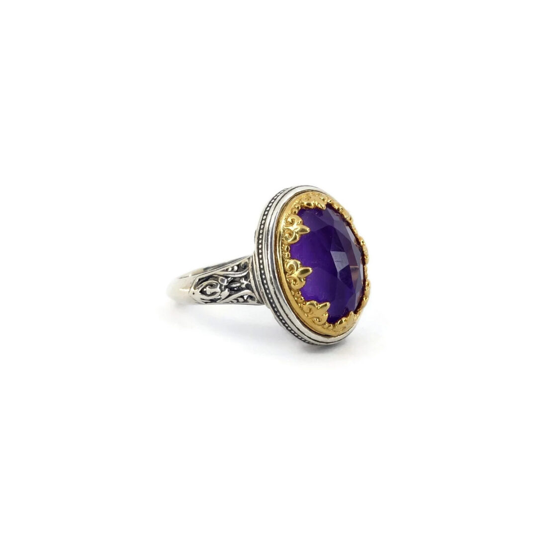 LA-R-02722029b Byzantine Ring with Amethyst Doublet Stone - Image 3