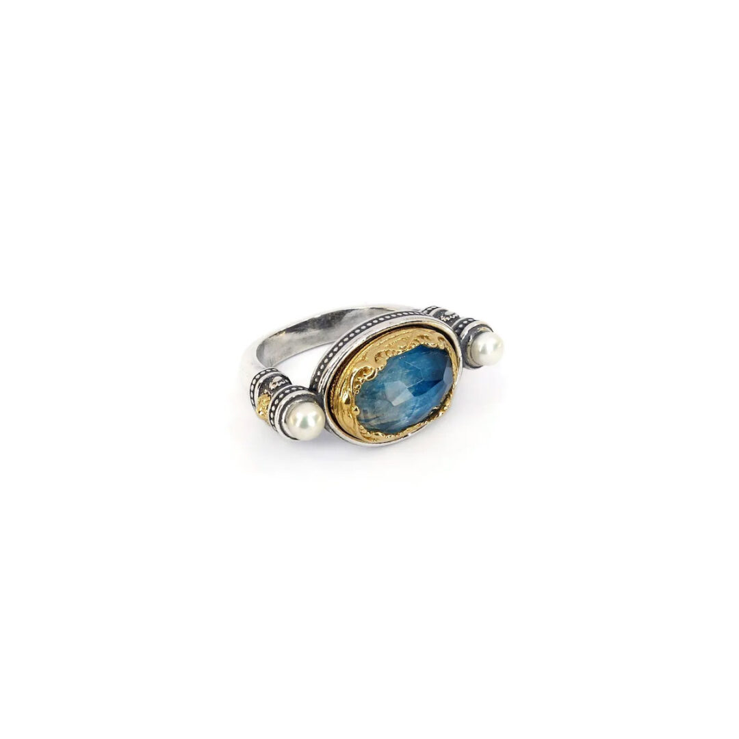 LA-R-02730046 Byzantine Ring with Apatite Doublet Gemstone and Natural Pearl - Image 5