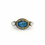 Byzantine Ring with Apatite Doublet Gemstone and Natural Pearl