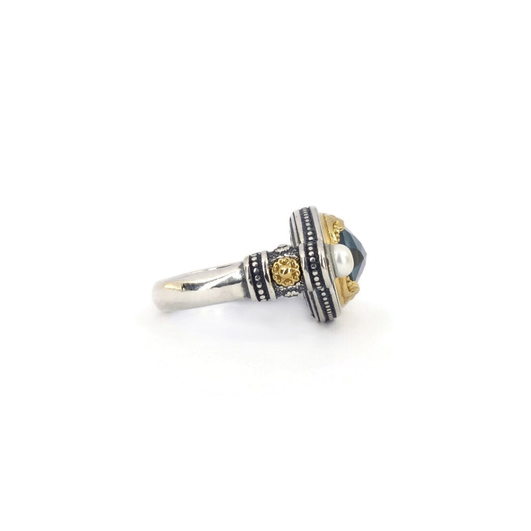 LA-R-02730046c Byzantine Ring with Apatite Doublet Gemstone and Natural Pearl - Image 3