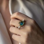 Byzantine Ring with Apatite Doublet Gemstone and Natural Pearl - Image 2