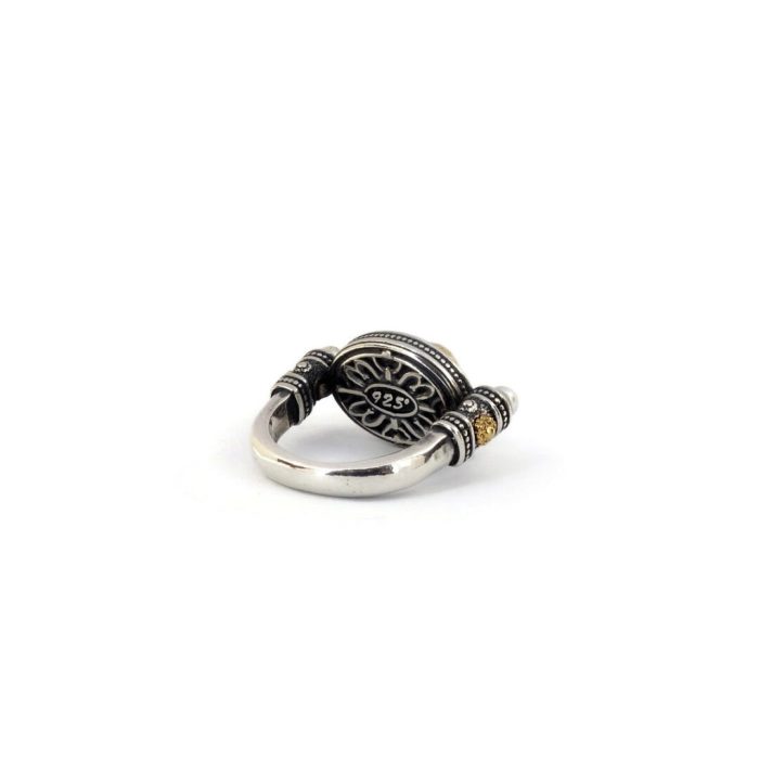 Byzantine Ring with Amazonite Doublet Stone - 925 Sterling Silver Gold Plated - Image 4