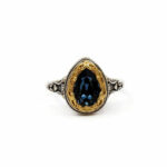 Byzantine Ring with London Blue Topaz Stone - 925 Sterling Silver Gold Plated