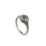 Byzantine Ring with Aquamarine Swarovski Stone - 925 Sterling Silver Gold Plated - Image 2