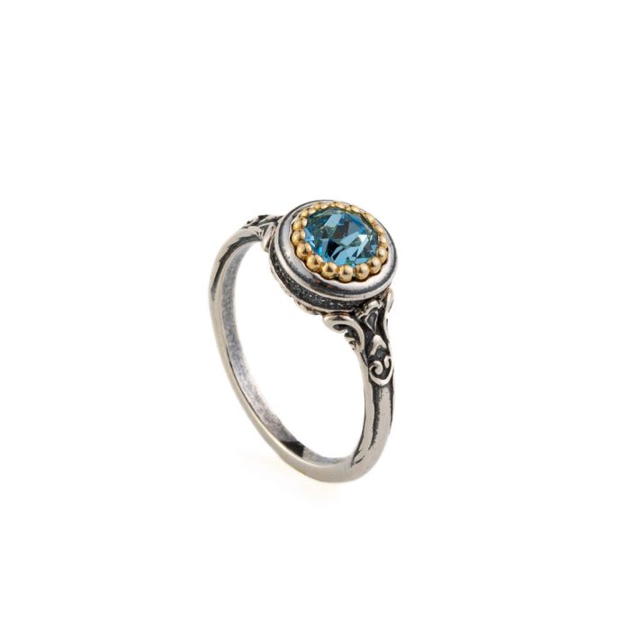 Byzantine Ring with Aquamarine Swarovski Stone - 925 Sterling Silver Gold Plated - Image 2