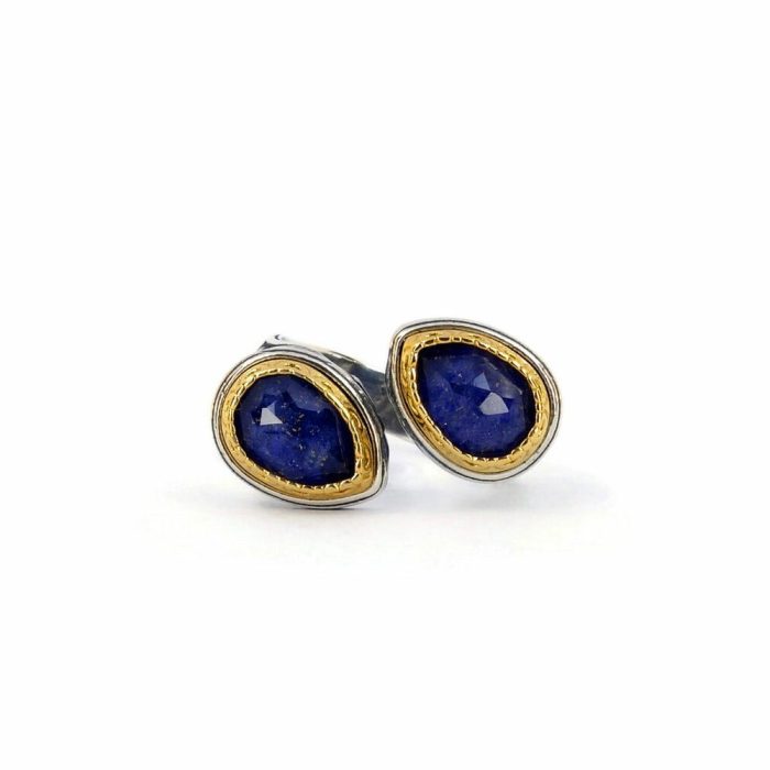 Byzantine Ring with Lapis Doublet Stone - 925 Sterling Silver Gold Plated - Image 1
