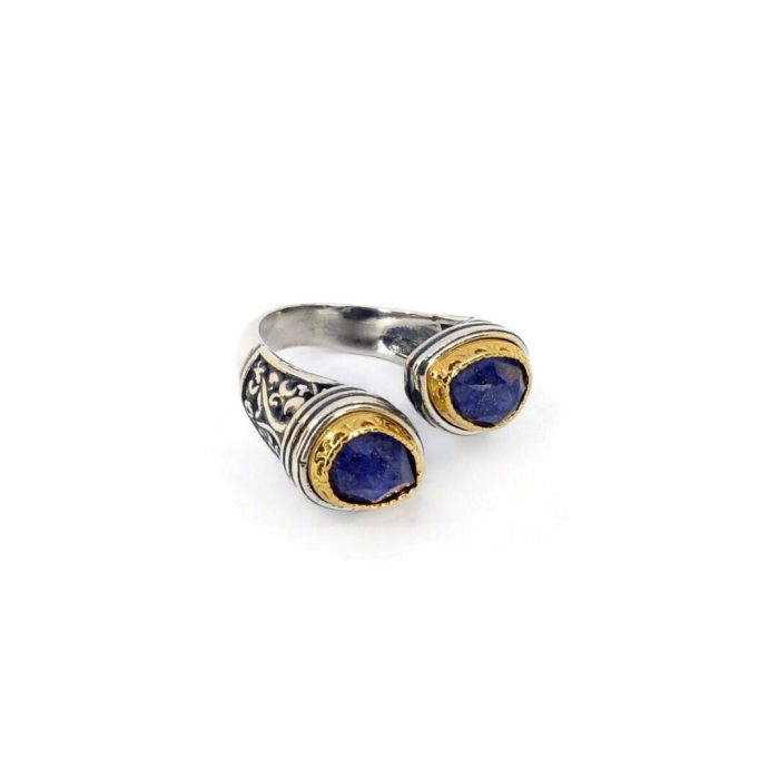 Byzantine Ring with Lapis Doublet Stone - 925 Sterling Silver Gold Plated - Image 3