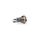 Byzantine Ring with Lapis Doublet Stone - 925 Sterling Silver Gold Plated - Image 5