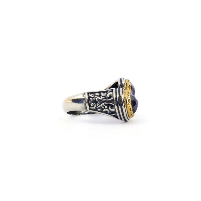 Byzantine Ring with Lapis Doublet Stone - 925 Sterling Silver Gold Plated - Image 5