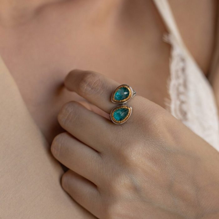 Byzantine Ring with Lapis Doublet Stone - 925 Sterling Silver Gold Plated - Image 4