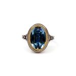 Byzantine Ring with Aquamarine Stone - 925 Sterling Silver Gold Plated