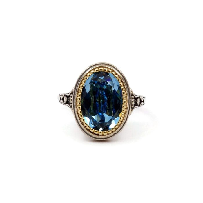 Byzantine Ring with Aquamarine Stone - 925 Sterling Silver Gold Plated - Image 1