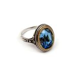 Byzantine Ring with Aquamarine Stone - 925 Sterling Silver Gold Plated - Image 2