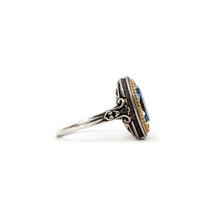 Byzantine Ring with Aquamarine Stone - 925 Sterling Silver Gold Plated - Image 3