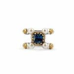 Byzantine Ring with Natural London Blue Topaz Gemstone and Pearl - 925 Sterling Silver Gold Plated