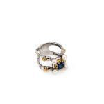 Byzantine Ring with Natural London Blue Topaz Gemstone and Pearl - 925 Sterling Silver Gold Plated - Image 5