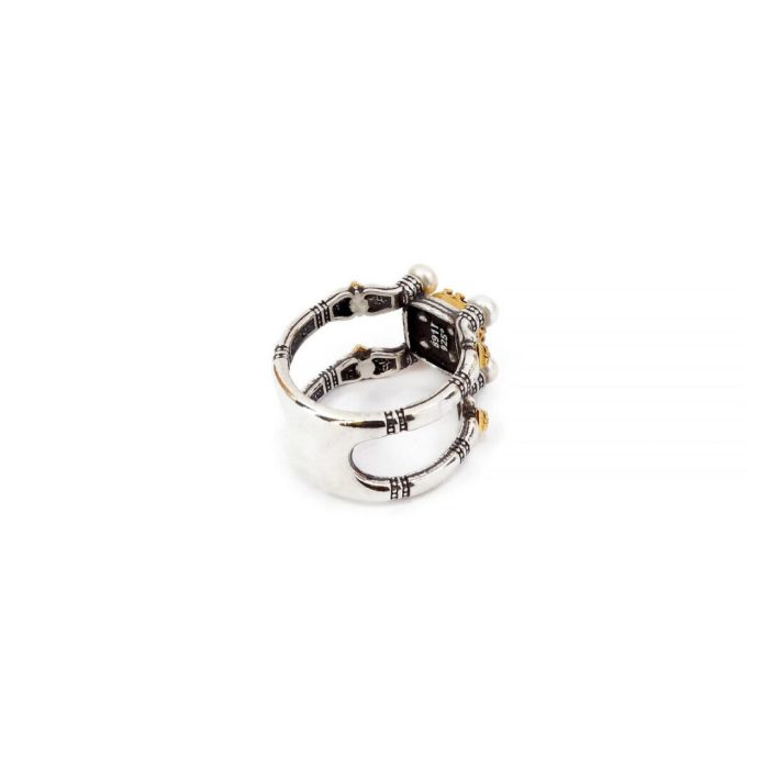 Byzantine Ring with Natural London Blue Topaz Gemstone and Pearl - 925 Sterling Silver Gold Plated - Image 4