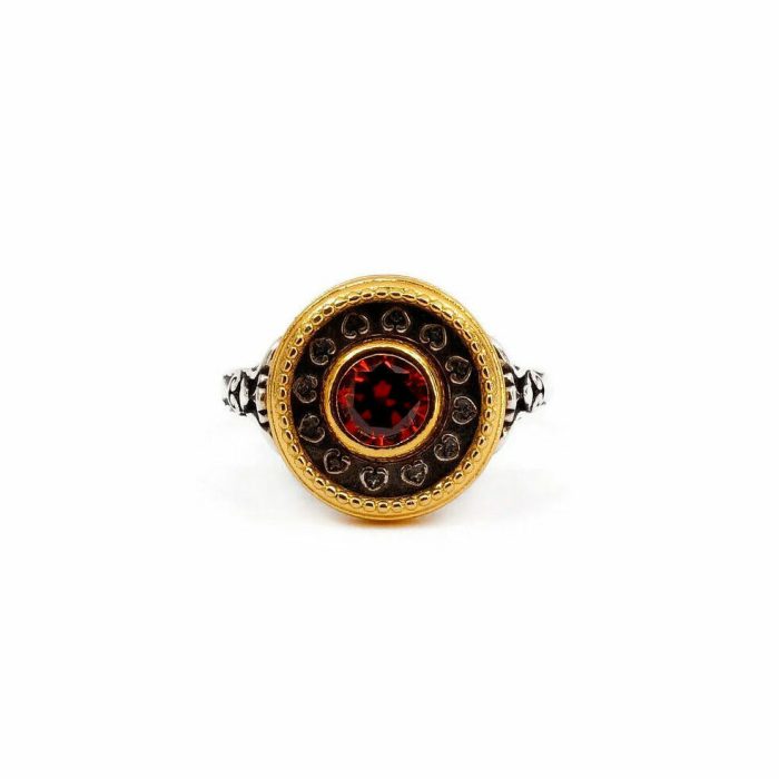 Byzantine Ring with Garnet Zircon Stone - 925 Sterling Silver Gold Plated - Image 1