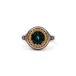 Byzantine Ring with Aquamarine Stone - 925 Sterling Silver Gold Plated