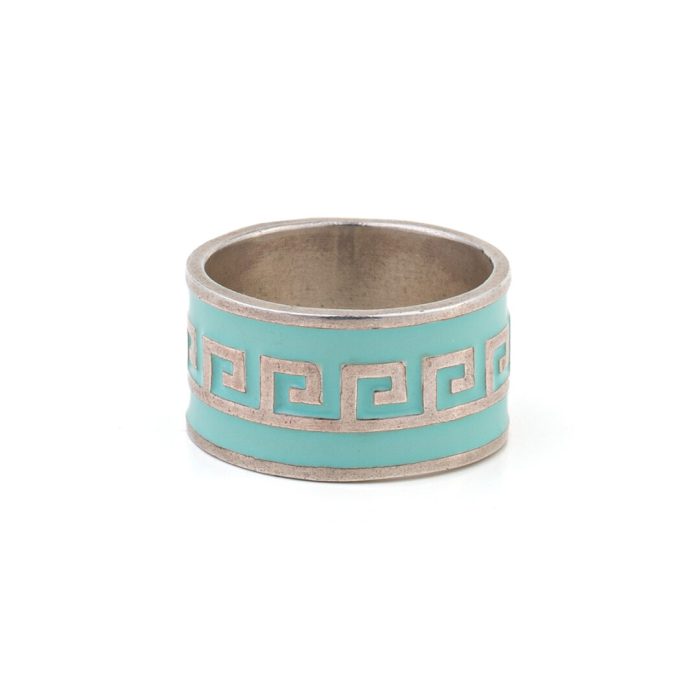 Greek Key Ring Turquoise enamel - 925 Sterling Silver - Image 1