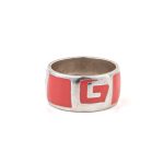 Greek Key Ring Pink enamel - 925 Sterling Silver