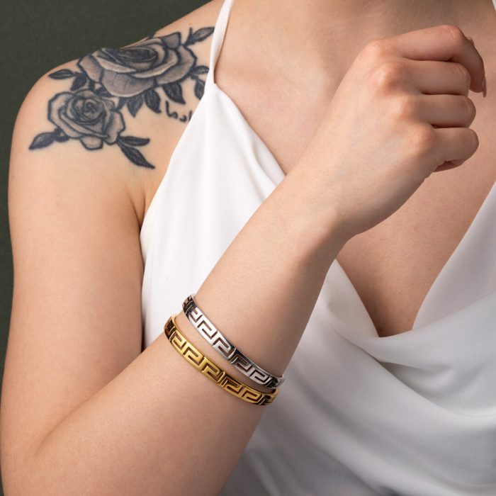 Greek Key Cuff Bracelet - Sterling Silver and Gold Plated - Image 2