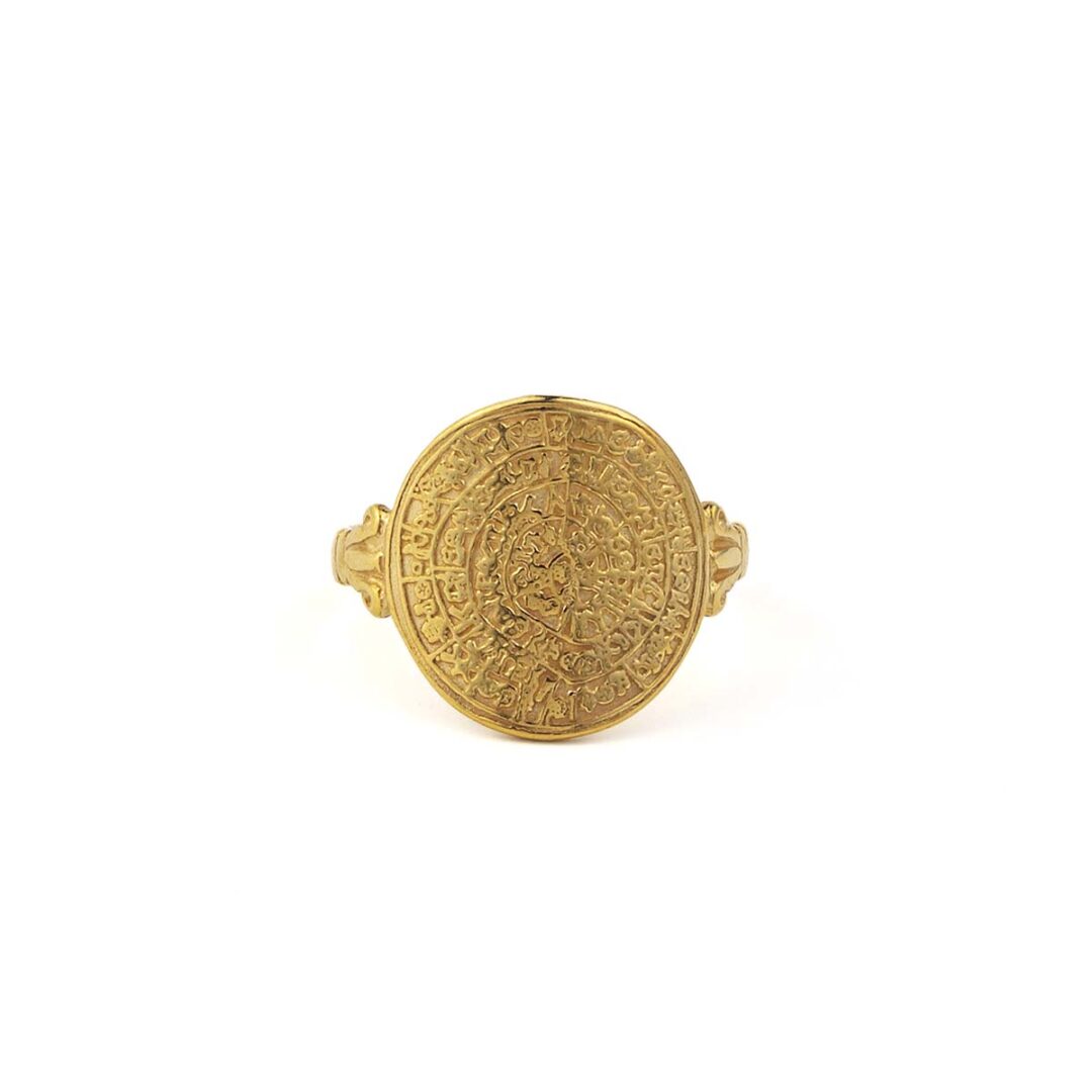 LI-DA-09862007-D259|LI-DA-09862007-D259b|package-roots Phaistos Disk Ring - 925 Sterling Silver and Gold Plated