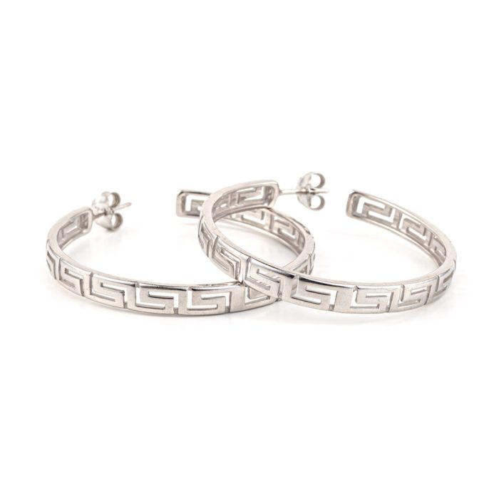 Sterling Silver Greek Key Hoops - Image 1