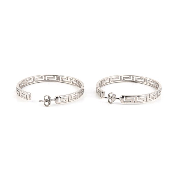 Sterling Silver Greek Key Hoops - Image 3