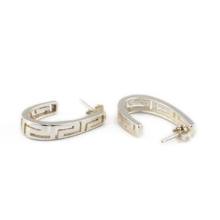 Greek Key Crescent Moon Earrings - 925 Sterling Silver