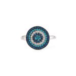 Sterling Silver Eye Ring with blue and white Zircons