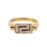 14K Gold Meander Flip Ring with white crystals