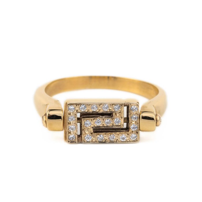 14K Gold Meander Flip Ring with white crystals - Image 1