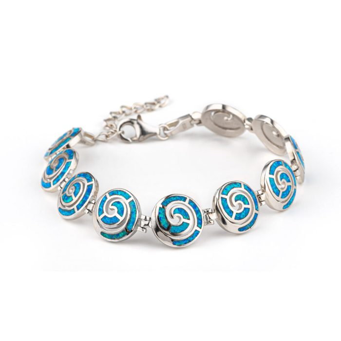 Spiral Blue Opal Bracelet - 925 Sterling Silver - Image 1