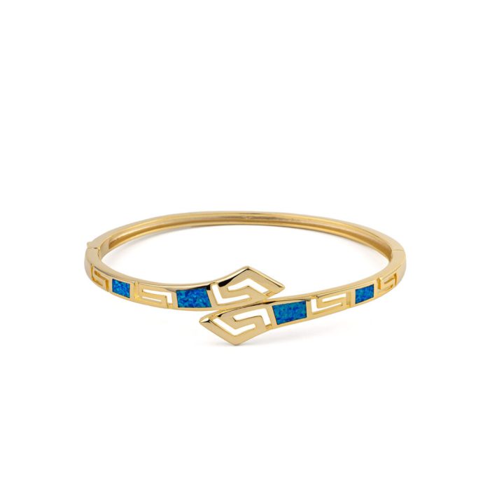 Greek Key Opal Cuff Bracelet - 925 Sterling Silver - Image 1