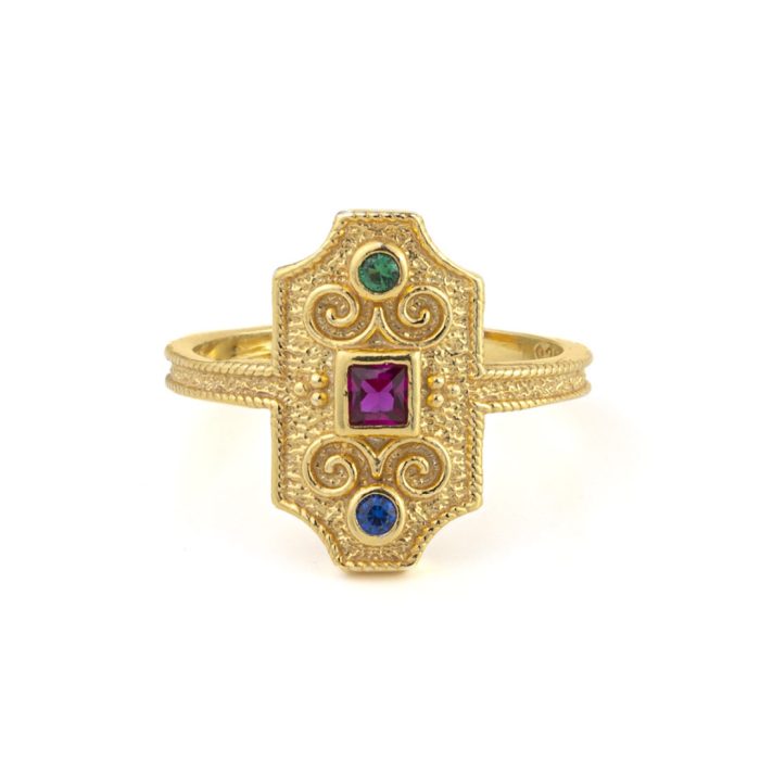 Byzantine Ring with Stones - 925 Sterling Silver and Gold Plated - Image 1