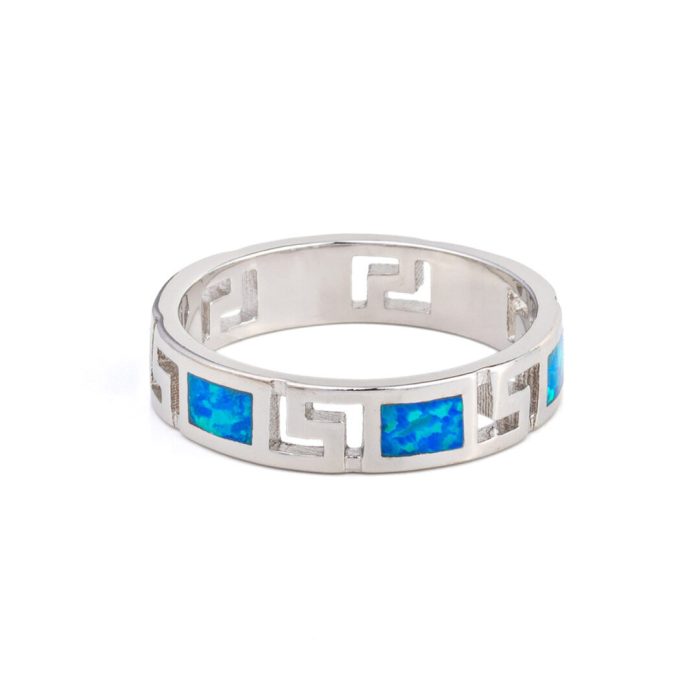 Greek Key Meander Opal Ring – 925 Sterling Silver - Image 1